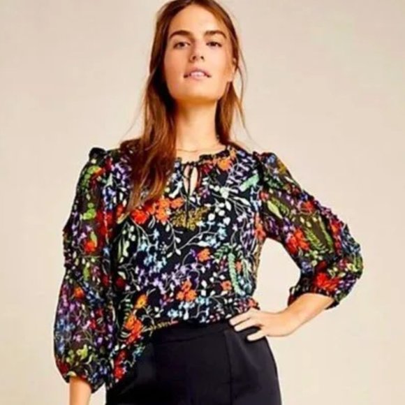 Maeve Tops - NWOT Anthropologie Maeve Jacquin Peasant Blouse/Sheer Sleeve Size M
